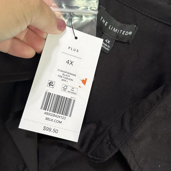 The Limited Short Sleeve Black Belted Shirt Dress Plus 4X Button Front Short NEW - Picture 4 of 11